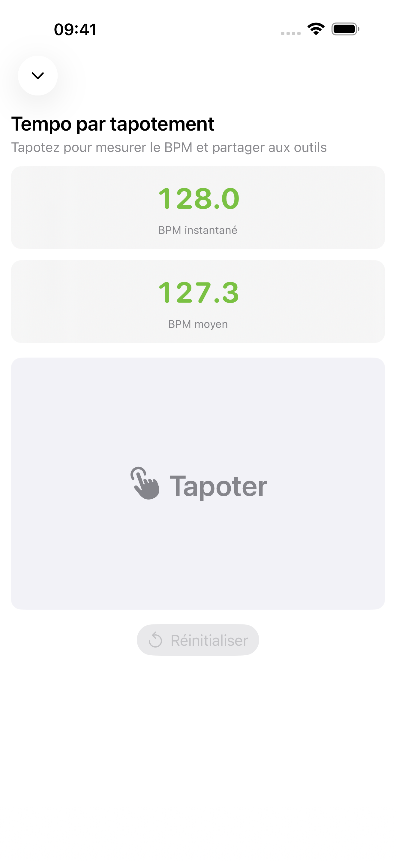 Écran de présélections de tempo sur iPhone